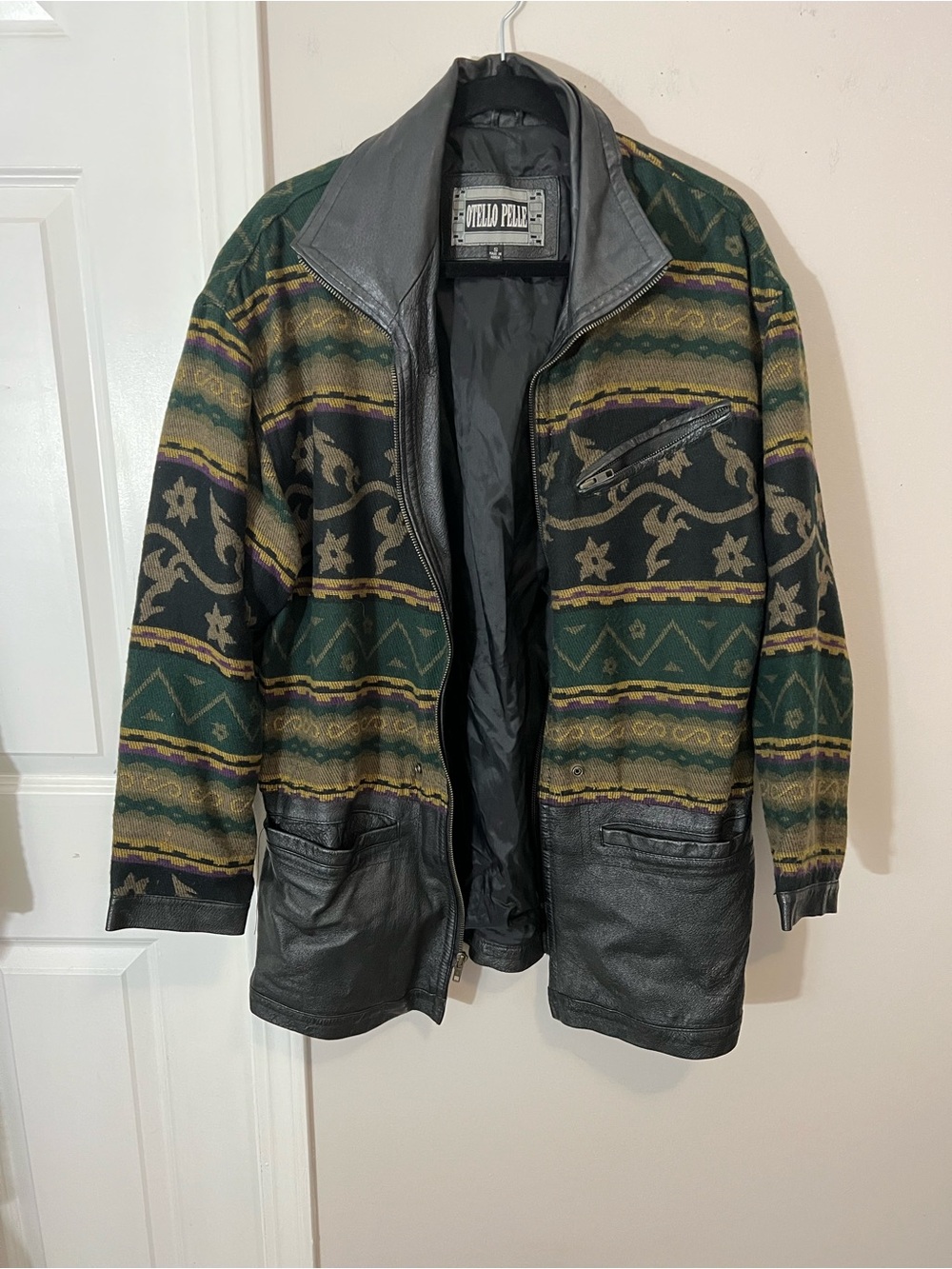 vintage Otello Pelle leather-switching native pattern jacket